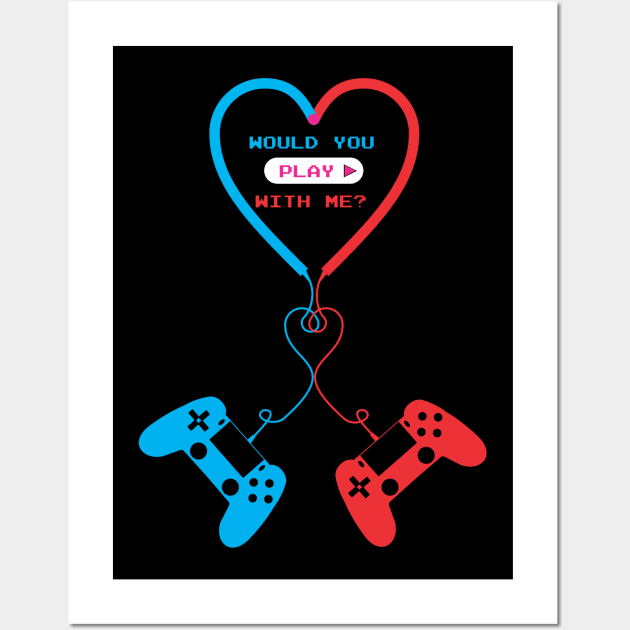 a gamer couple love gaming controller design for valentines day Wall Art by Guntah